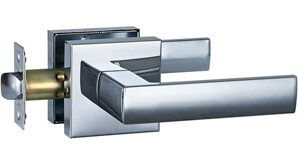 Knobonly 6 Pack Ineterior Brushed Nickel Door Handle, Reversible Square